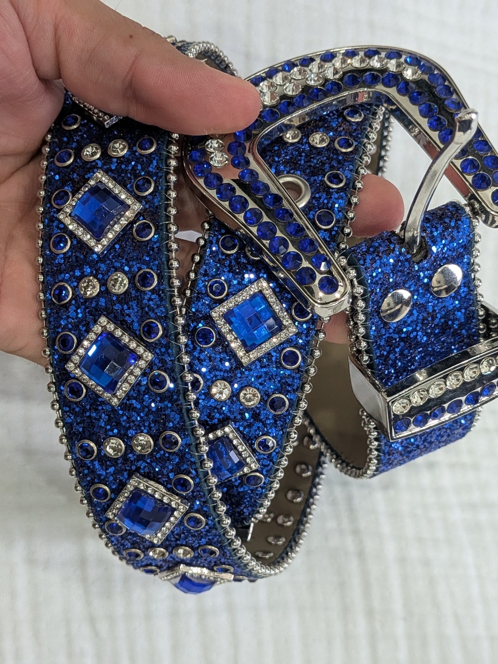 Blue Crystal Embellished Western Belt